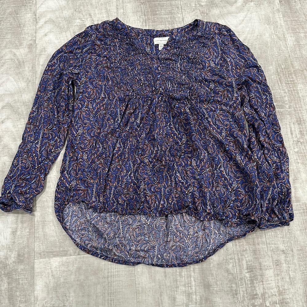 Lucky Brand Women's Blue Long Sleeve Smocked top